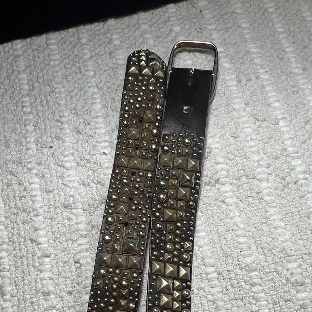 B-Low The Belt Size 32 Brown Leather Mixed Metal Studded Pyramid Rocker Belt